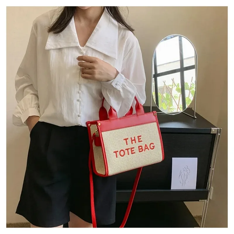 

Новинка 2024 года, тканая большая сумка, стильная квадратная сумка с буквенным принтом, легкая просторная сумка на плечо для женщин, повседневные сумки через плечо