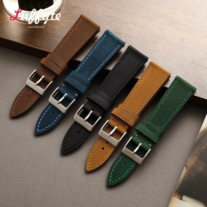 Quick Release Leather Watch Strap 18mm 19mm 20mm 21mm 22mm Universal Watch Belt Fashion Black Blue Brown Watchband Accessories