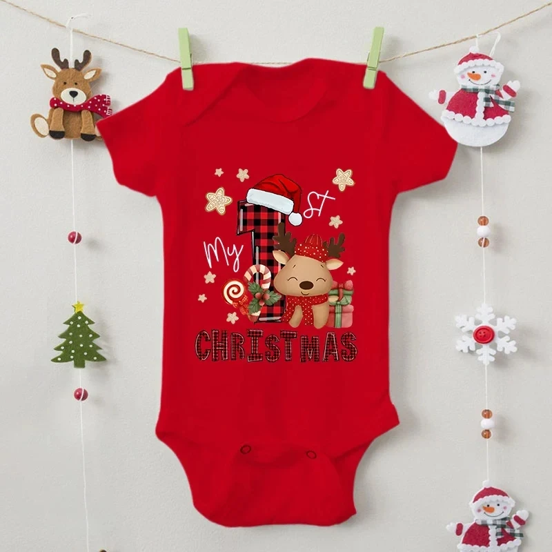 

My First Christmas Print Baby Romper Newborn Short Sleeve Bodysuit Xmas Party Infant Outfit Boys Girls Holiday Clothes Jumpsuit