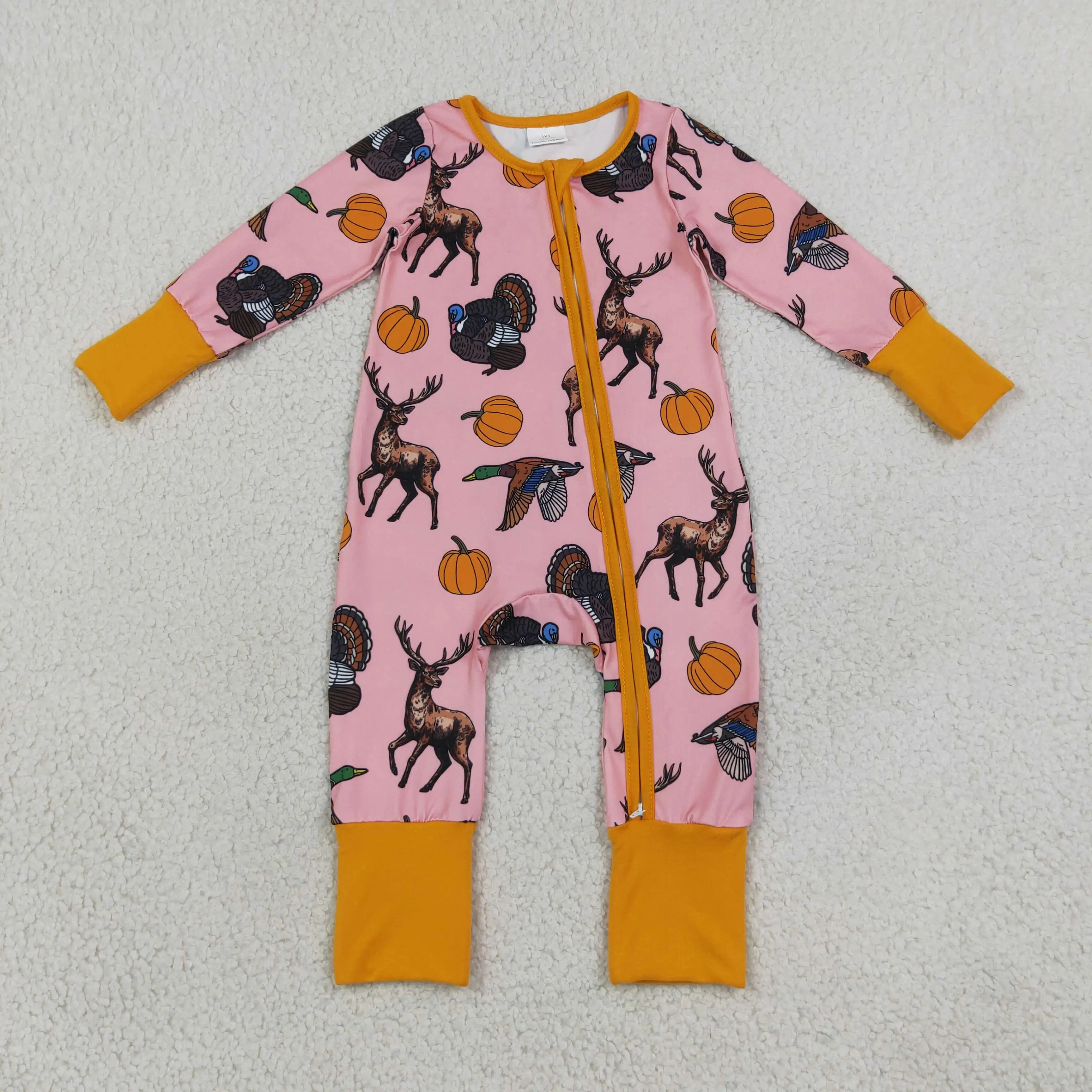 Wholesale Children Girls Zipper Footie Romper Baby Girl Pumpkins turkey Deer Thanksgiving Kids Toddler Newborn Bodysuit