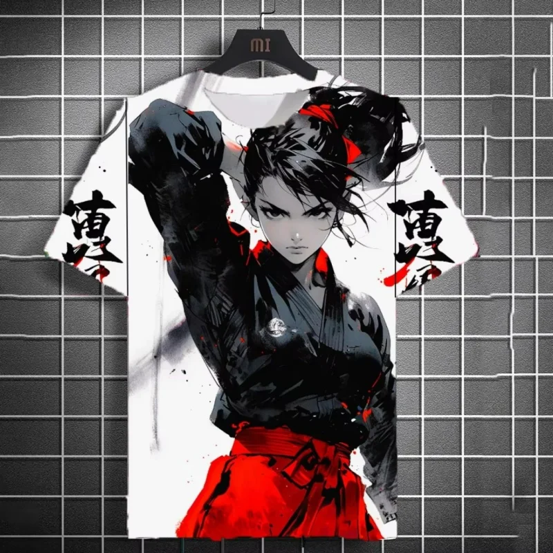 

Футболка с 3D принтом «Самурайская девушка» для мужчин, крутые футболки с рисунком меча, летние уличные футболки с круглым вырезом и короткими рукавами, свободные топы