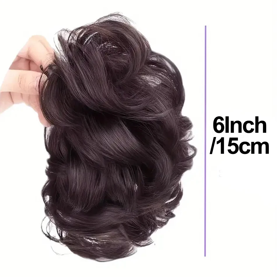 Synthetic Messy Bun Hair Piece Claw Clip Ponytail Extensions Scrunchie-style Lazy Flower Bud Bun Chignon Wavy Curly Ponytail