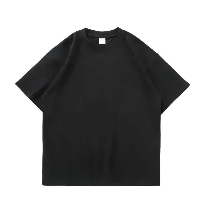 Black White GSM 500g Heavy Duty Cotton Plus Size T-Shirt Crew Neck Men's Short Sleeve Three Needles Half Sleeve Tee