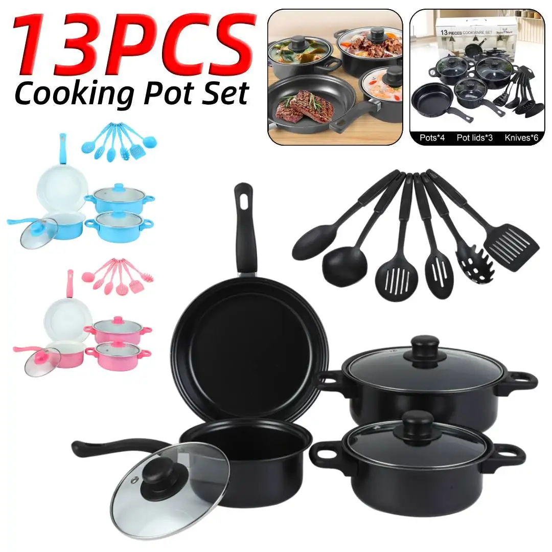 Juego de 13 Piezas de Ollas y Sartenes Antiadherentes, Sartén Profunda con Tapa, Olla para Leche, Sartén de Piedra Maifan, Apta para Cocina de Inducción, Cocina Eléctrica y Vitrocerámica