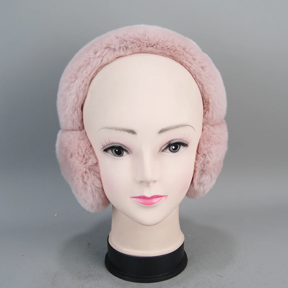 Lady Lovely Genuine Rex Rabbit Fur Earmuff Natural Fur Earmuffs Russian Women Winter Outdoor Warm Real Rex Rabbit Fur Earlaps