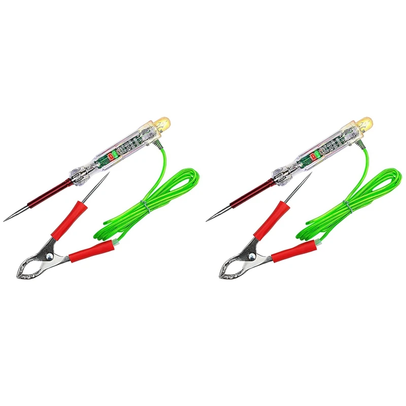 2X Automotive LED Circuit Tester 6-24V Test Light With Dual Probes 47 Inch Antifreeze Wire Alligator Clip For Testing