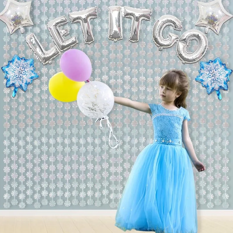 1x2M Silber Party Schneeflocke Vorhang Hintergrund Hängende Folie Fransen Schneeflocke Streamer für Weihnachten Winter Gefrorene Geburtstag Party Dekor – Detail 6