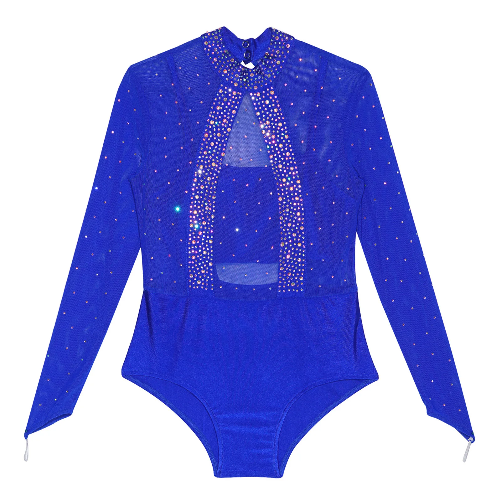 Niños Niñas gimnasia Ballet leotardo patinaje artístico mono manga larga diamantes de imitación malla transparente mono con camisola