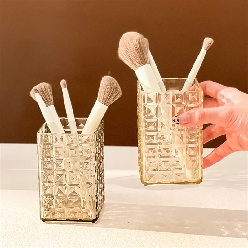 صندوق تخزين فرش المكياج، صندوق تخزين فرش التجميل المكتبي الشفاف، منظم فرش المكياج، حامل أشتات مكياج أحمر الشفاه