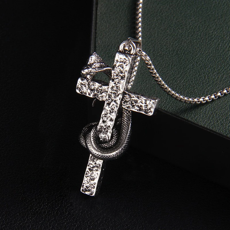 1 Piece Retro Cobra Cross Snake Amulet Stainless Steel Pendant Necklace Fashion Jewelry for Men Women Punk Hip Hop Accessory