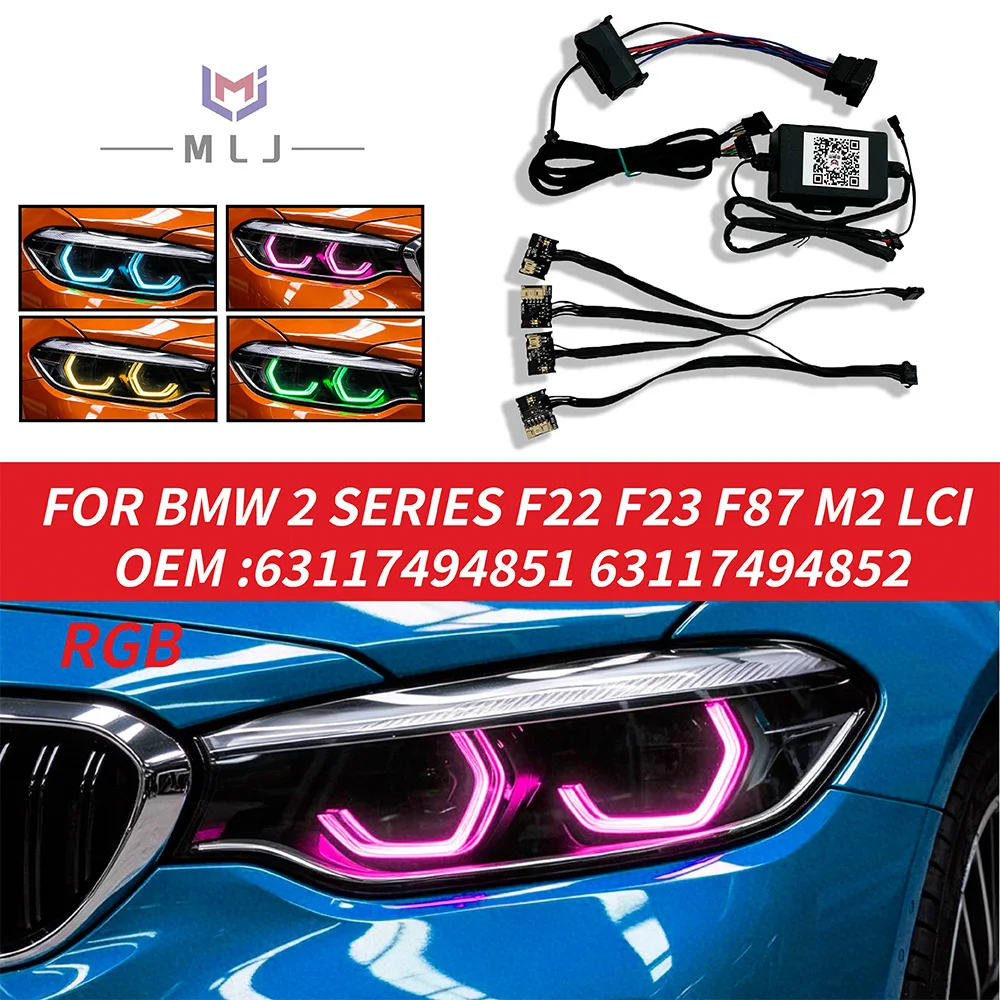 63117494851 63117494852 RGB 64 Colors Headlight Wiring Harness For BMW 2 Series F22 F23 F87 Low-Spec Plug DRL Modify Accessories