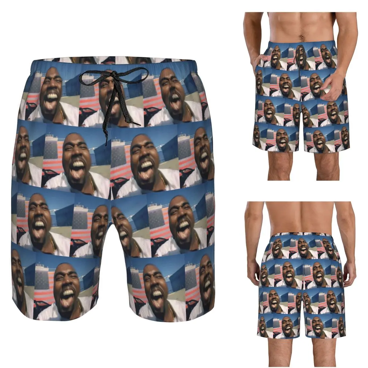 Cool Fun Funny KanyES Wests Trunks Beach Board Shorts Casual Quick Dry Swimming Summer Men Pants