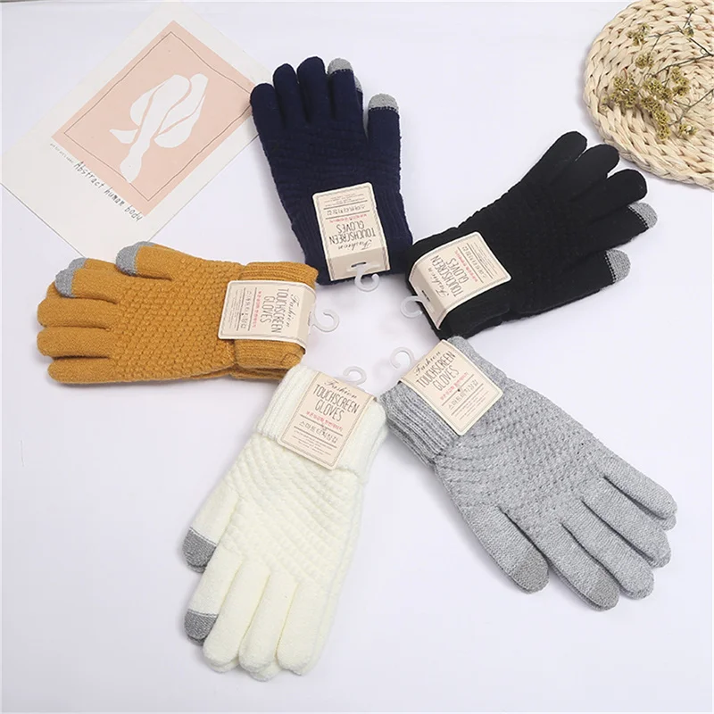 Winter Touch Screen Gloves Women Men Warm Thick Stretch Knit Full Finger Mittens