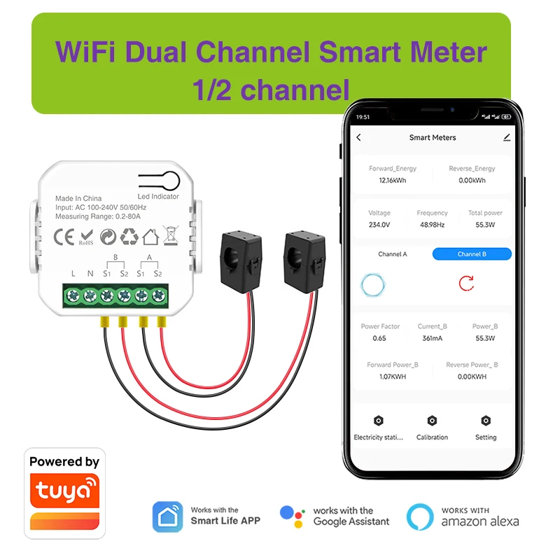 Tuya Wifi kompaktowy licznik energii System solarny PV zużycie energii dwukierunkowy miernik monitorowania Monitor zasilania Smartlife