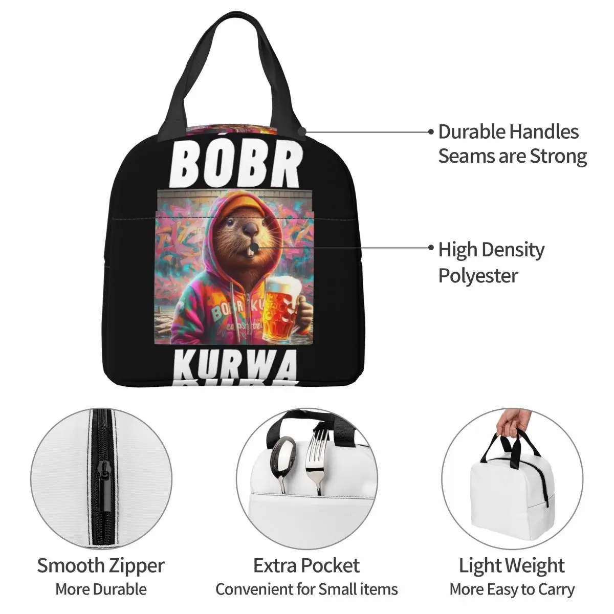 Bobr Kurwa Drinken Bier Lunchtas Unisex Draagbare Koeler Geïsoleerde Lunchbox Food Bento Box