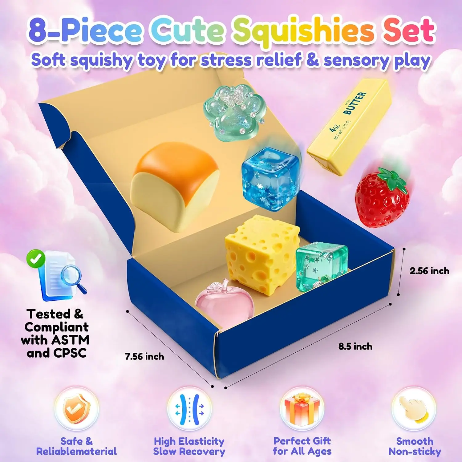 8Pcs Squishy Box Mystery Fun Set, Blind Malt Sugar Creative Slow Return Squishies,Squeeze Fun Box, Relief Desk Decor Party Favor