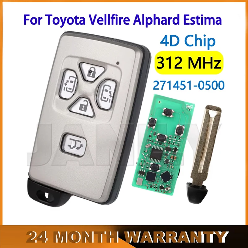 

JANE.Y - Keyless Go Smart Key FSK 312MHz 4D Chip For Toyota Vellfire Alphard Estima Board 271451-0500 Remote Control Key Fob