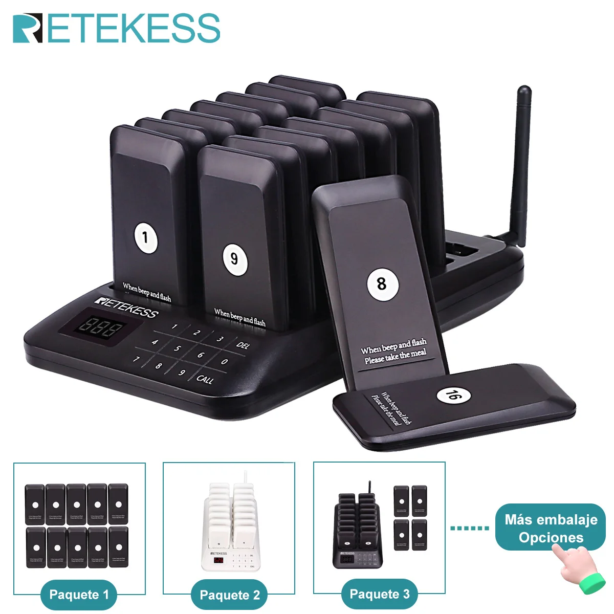 RETEKESS TD157 Sistema de Llamada Inalámbrico para Restaurantes, Localizadores de Mesa, Receptores de Señal Sonora para Food Trucks, Restaurantes de Comida Rápida, Cafeterías y Bares