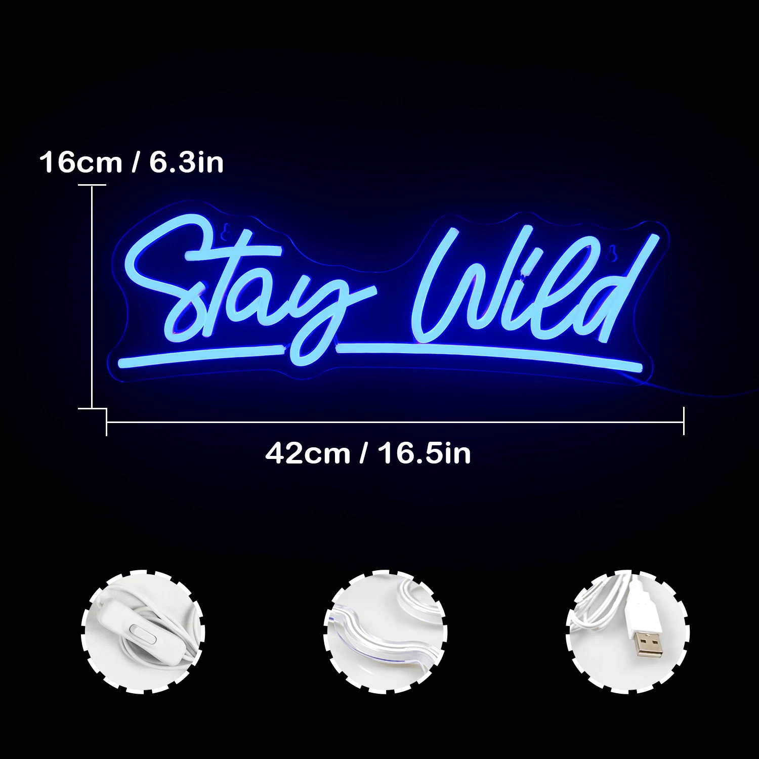 Stay Wied Cool Neon Sign For Wall Decor Blue Letter Game Room Decoration For Bar Party Home Bedroom Art Signs USB Powered Lamp