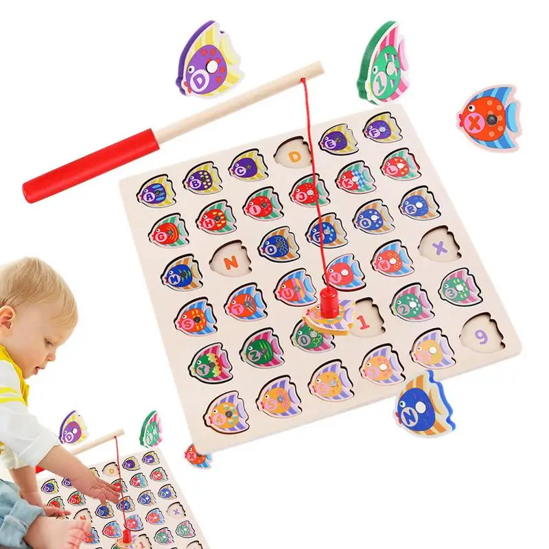 Fishing Game Montessori Matching Board Games Shape Sorting Puzzle Educational Wooden Fishing Counting Learning Board Games For