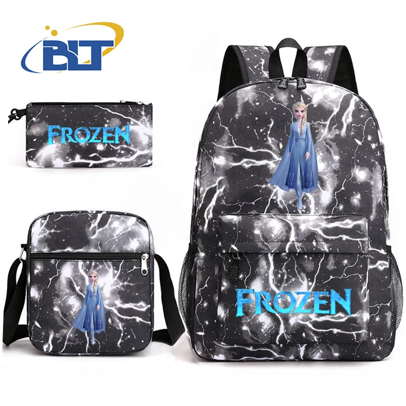 MINISO Frozen printed student school bag set children's shoulder bag pencil bag backpack three-piece set