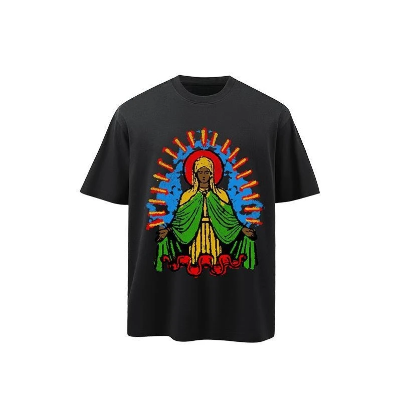 

American High Street Short-sleeved T-shirt Men's Retro Hip-hop Half-sleeved Street European and American Trendy Cotton Printing