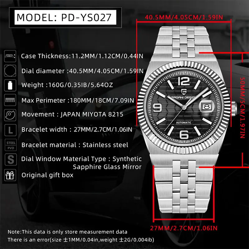 PAGANI DESIGN Orologio da uomo automatico di lusso classico Vetro zaffiro 100M Orologi meccanici impermeabili 2025 Nuovo orologio da uomo YS027