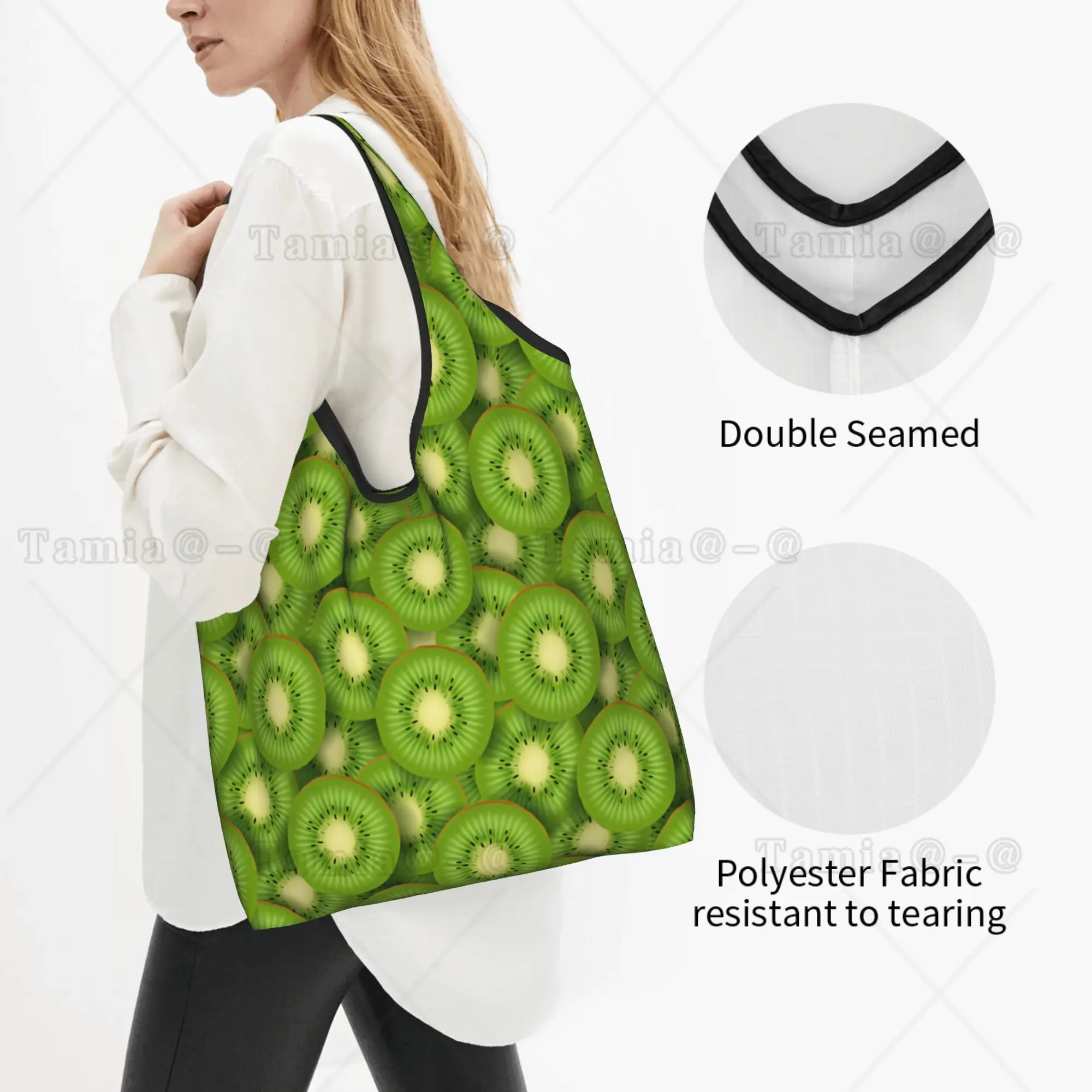 Custom With Kiwi Seamless Pattern Shopping Bag Women Portable Large Capacity Groceries Tropical Fruit Tote Shopper Bags