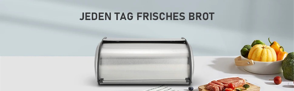 Lebensmittelechte Edelstahl-Brotbox, Brotbox mit Rolldeckel, ca. 44x27x18cm, Aufbewahrungsbox für Brot, Brötchen, Kekse – Detail 3