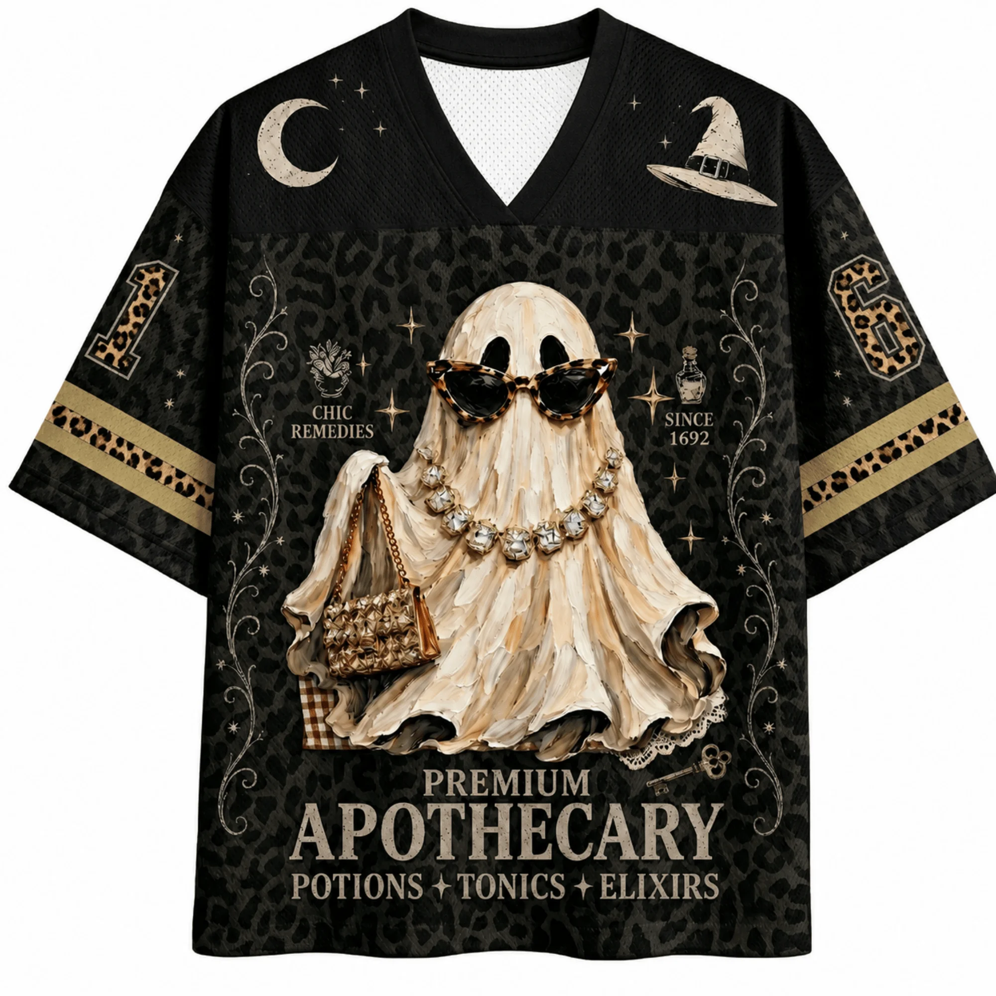 Halloween-Party-Veranstaltung mit Geisterthema, Sporttrikot-Stil, Herren- und Damen-T-Shirt in Übergröße, lockerer V-Ausschnitt, schnelltrocknendes Mesh-T-Shirt – Detail 6