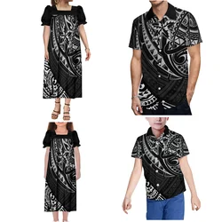 Polynesian Vintage Family Clothing Custom Women'S Dresses Men'S Shirts Girls Boys Tribal Print Adult Children'S Short Sleeves