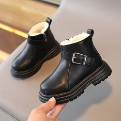 Winter New Fashion Children's Fur Shoes Girls Plush Boots Boys Warm Ankle Boots Comfortable Leather Kids Waterproof Snow Booties