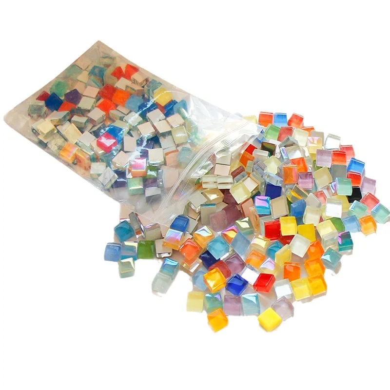 100 pcs Mosaic Tiles 1*1 cm Square Transparent Glass Crystal Colorful Cube Craft Project Children Diy Creating Accessories