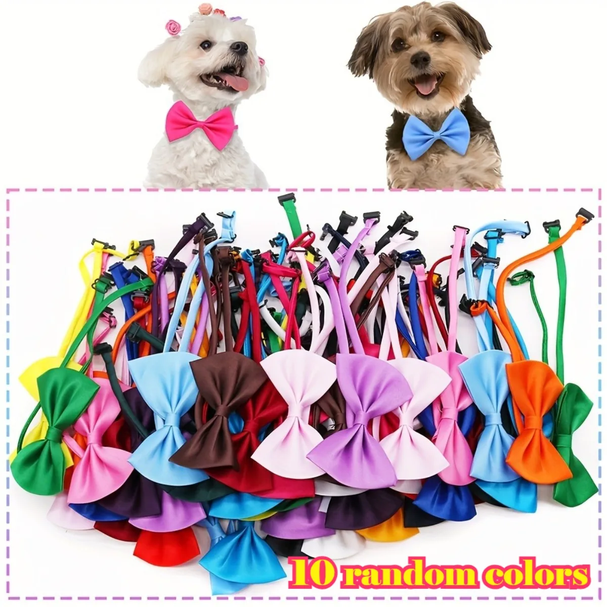 

10pcs 2026 New Pet Collar Set with 10 Decorative Colorful Bow Ties – Adjustable & Machine Washable