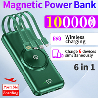 100000mah Wireless Power Bank Large Capacity Portable 6In1 Charge Powerbank Built-in Cables Dual USB External Battery For iphone