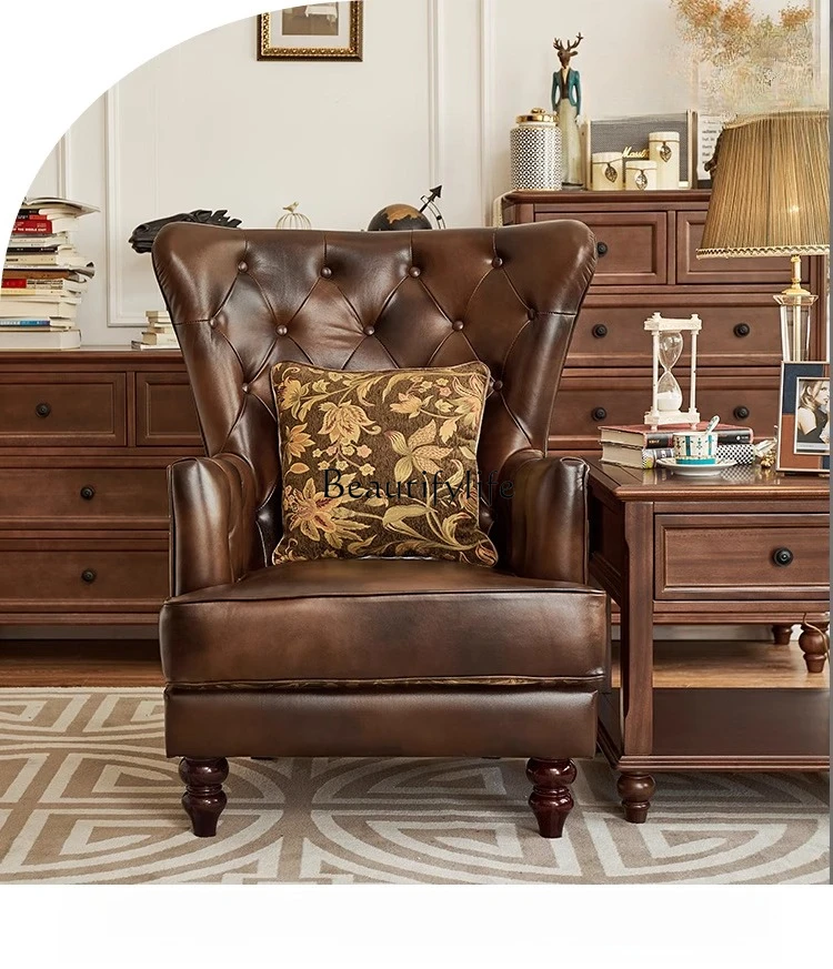 

4American retro first layer real cowhide casual single tiger chair armchair