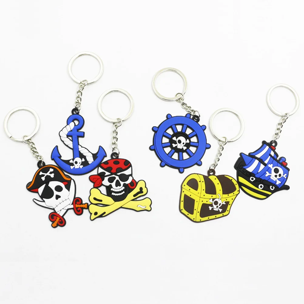 5 Pcs Keyring Decoration Random Pattern Keychain Halloween Skull Soft Rubber Hanging Pendant Keychains Creative Gift Pirate