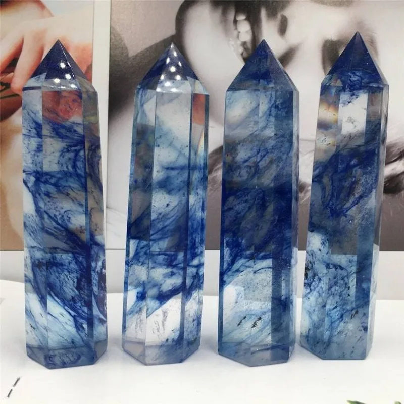 

1pc 70g+ Blue Smelting Quartz Crystal Obelisk Quartz Crystal Tower Stone Healing Desktop Ornament Specimen Collection