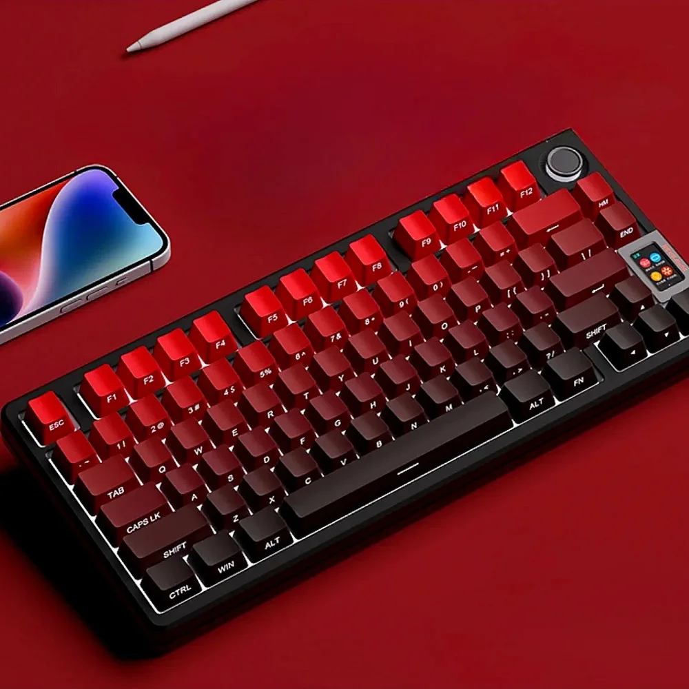 New Lucky Red Gradient Cherry Keycaps PBT Side Engraving Translucent Dip Process for MX Switch 60/84/90/104 Mechanical Keyboards