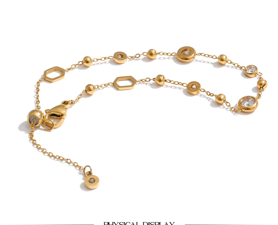 Yhpup Edelstahl-Armband mit Zirkonia-Kette, trendiges, zartes, ästhetisches, schickes, verstellbares Handgelenkschmuckstück, PVD-beschichtet – Detail 2