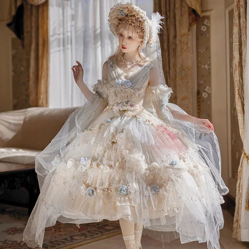 Robe de princesse victorienne Lolita Op pour femmes, robes chics à volants en dentelle, robe dégradée, palais vintage, forêt, phtalParty, douce