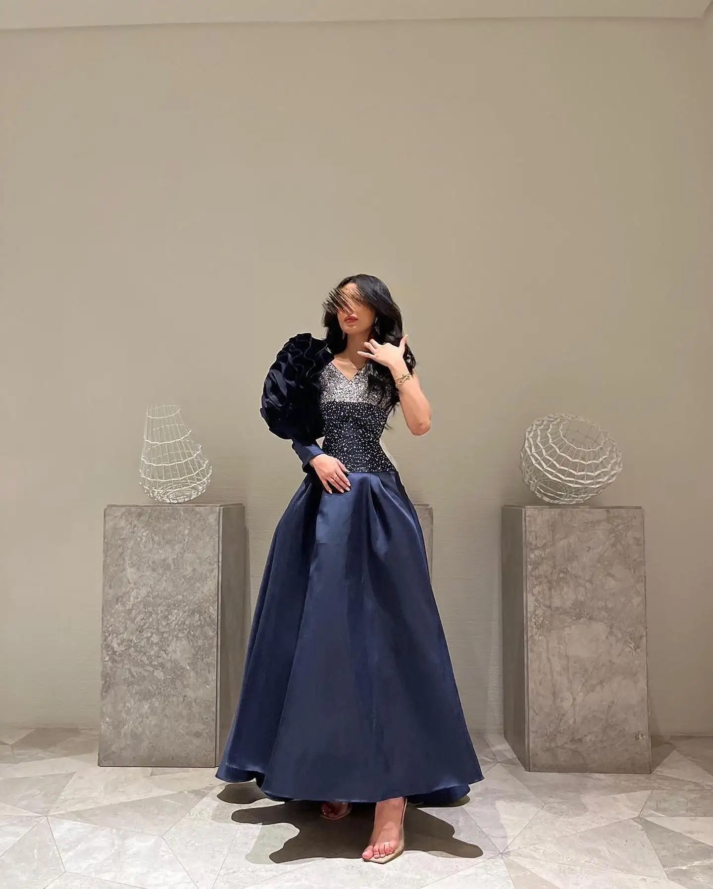 

Customized Delicate Crystal Strapless Ankle Length A-Line Satin Evening Dress Elegant One Shoulder Draped Special Occasion Gowns