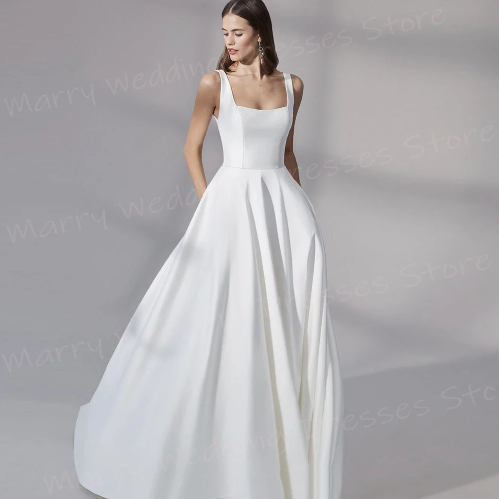 New Simple A Line abiti da sposa da donna colletto quadrato alla moda abiti da sposa affascinante senza maniche Backless Vestidos De Novia