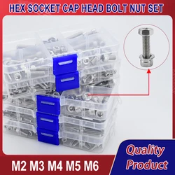 Aço inoxidável Cabeça Hexágono Hex Soquete Cap Parafuso, Bicicleta Hex Parafusos, Porcas e Arruelas Variedade Kit, M2, M3, M4, M5, M6, DIN912, 304