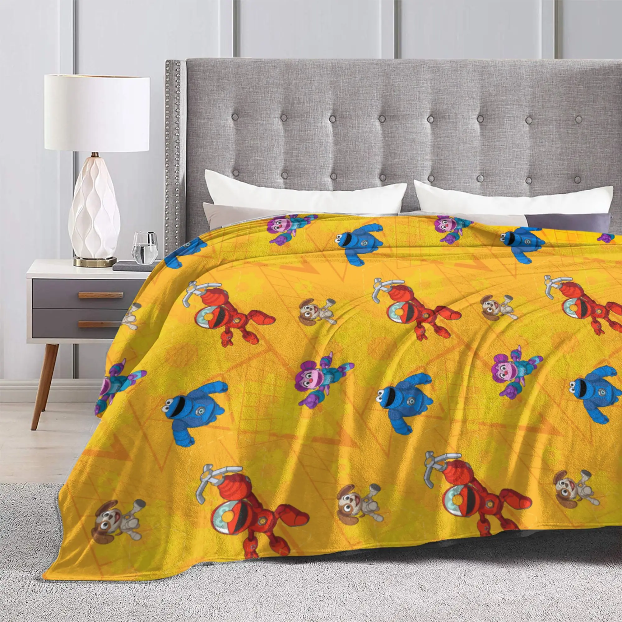 Sesame Street Mecha Builders Pattern Blankets  Flannel Funny Breathable Throw Blankets for Home Spring Autumn