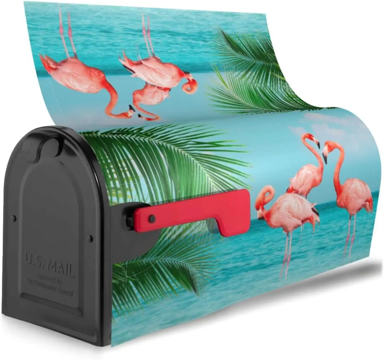 Flamingos Standing In Clear Blue Sea Mailbox Covers Magnetic Waterproof Summer Theme Mail Cover Letter Post Box Wraps Yard Decor