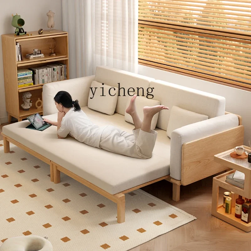 

Solid Wood Sofa Bed Foldable Dual-Purpose Small Apartment Integrated Multifunctional Retractable Living Room Pull-out Sofa
