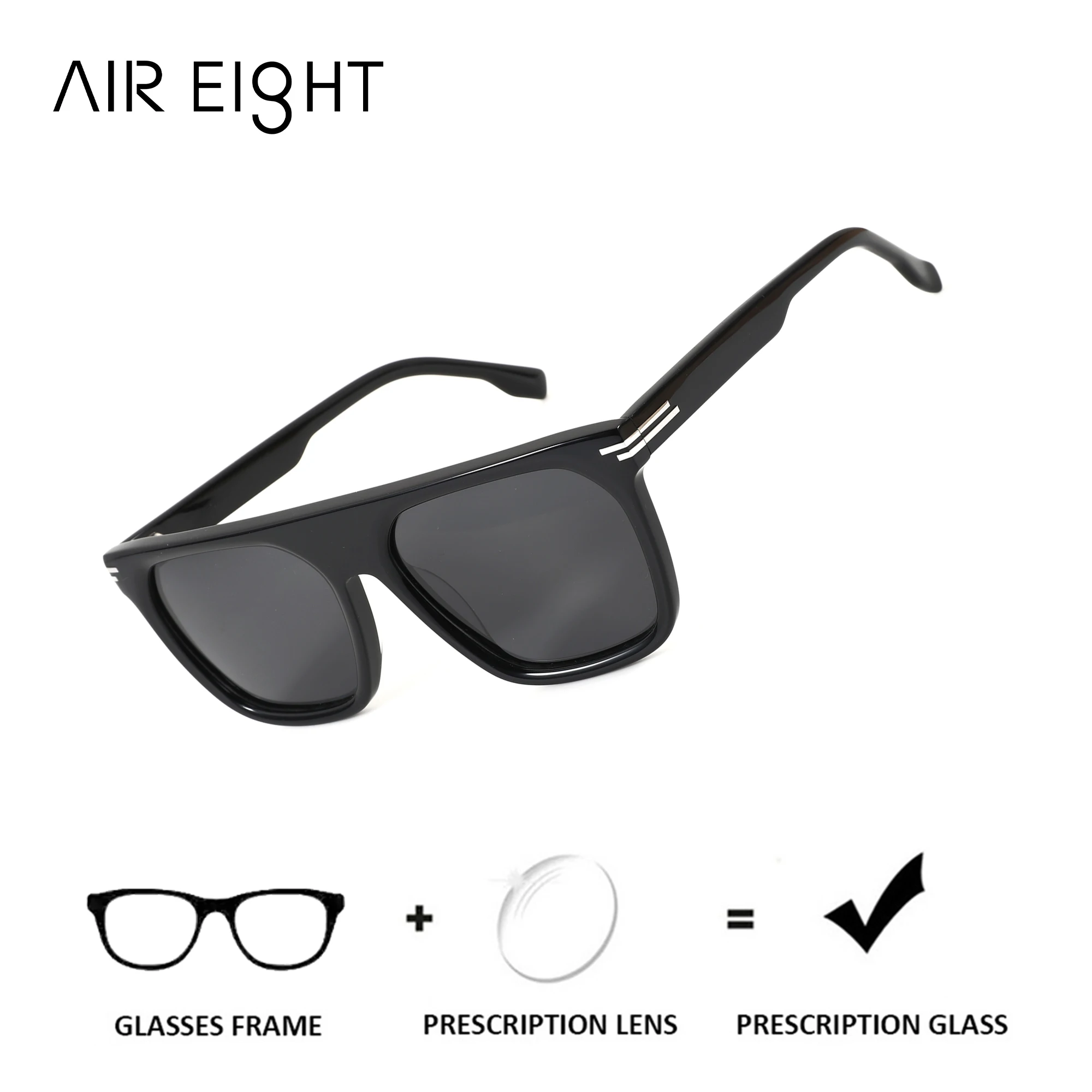 AIR EIGHT M Size Square Handmade Acetate For Men Prescription Sunglasses Polarized UV400 Progressive Travel Eyeglasses