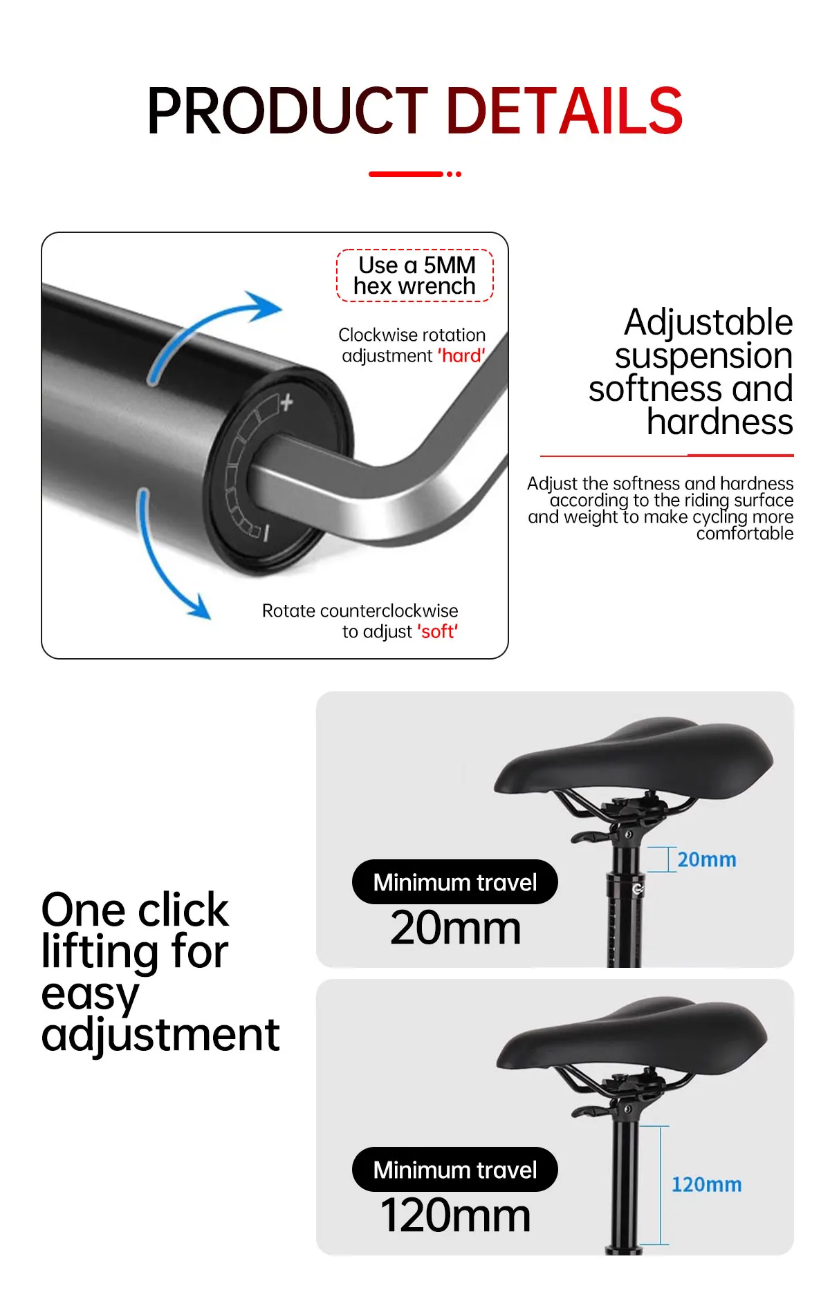 TESNO MTB Rennrad-Sattelstütze 30,9/31,6mm Stoßdämpfer-Sattelstütze Manuell Höhenverstellbare Fahrrad-Feder-Sattelstütze – Detail 10