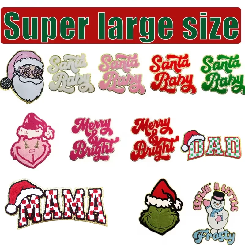 Oversized Christmas Ironing Patch Santa Claus Snowman Jacket Hoodie Sticker Clothing Decoration Accessories Embroidery Badge